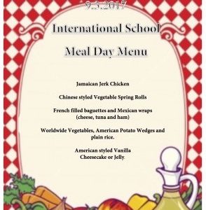 2017 – International School Meals Day Menu from Birmingham, England